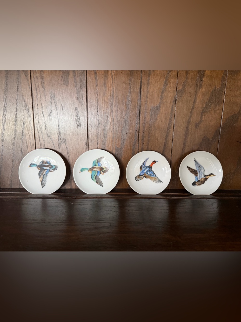 Decorative Flying Duck Ceramic Plate - White with Multicolor Bird Design - 4"